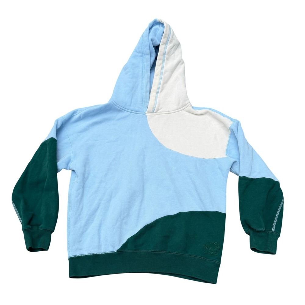 Roots Kids Hoodie XL 11-12 Blue Green Colorblock Fleece Pullover Sweatshirt